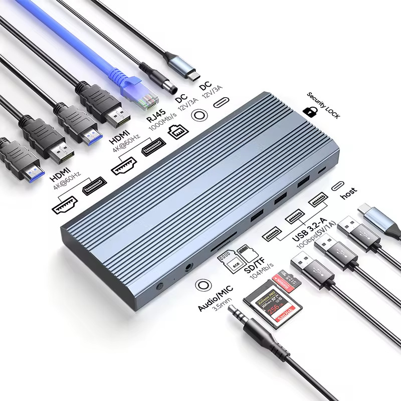 Adaptador USB C 13 em 1 4K HDMI Hub Tipo C para HDMI 4K USB 3.0 2.0 PD Conversor de Carregamento