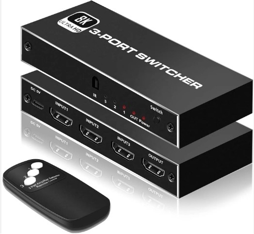 Hdmi 2.1 TV Monitor 3 3 In 1 Out 3 Portos 3x1 Mixer Switch IR Remote Control Nintendo Hdmi 2.1 Switcher