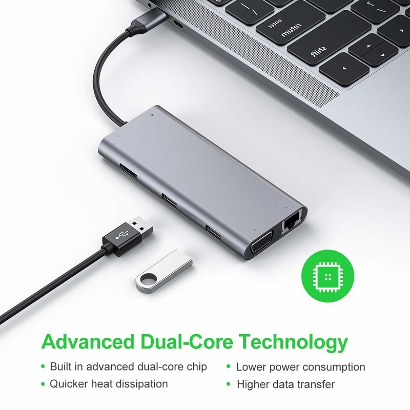 11 portas 11 em 1 USB Type C Hub 10Gbps USB C Docking Station Plug And Play Integração de software