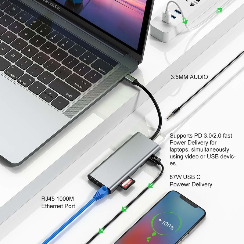 Estação de Dock Multiport de Hub Tipo-C 11 em 1 Com Adaptador USB3.0 PD SD/TF 4K HDMI VGA RJ45