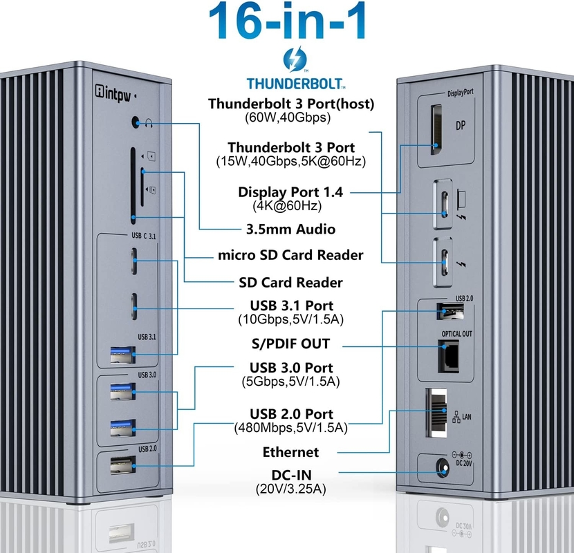 Usb C Estação de acoplagem Thunderbolt 4 HDMI 8K 60Hz USB4 40Gbps 20 Multi Port Tipo C PD Rj45 HUB USB C 3.2 Gen 2
