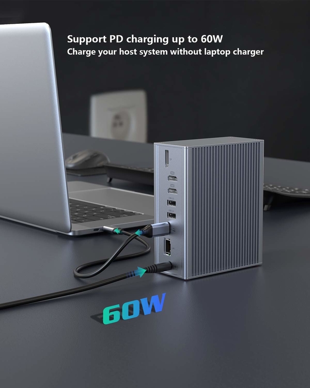Thunderbolt 3 16 em 1 Tipo-C Dual HDMI Usb C Estação de acoplagem 4K vídeo