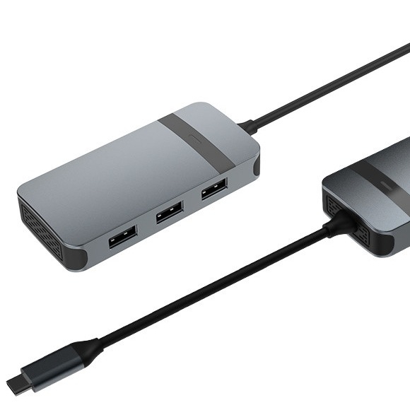 5 em 1 Hub USB de alumínio tipo C com portas múltiplas 5Gbps Velocidade de transferência de dados 3.5mm Jack de áudio