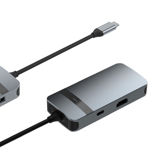 5 em 1 Hub USB de alumínio tipo C com portas múltiplas 5Gbps Velocidade de transferência de dados 3.5mm Jack de áudio