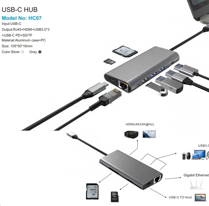 7 IN 1 portátil USB C Docking Station HUB Com 4K Display HDMI RJ45 para macbook