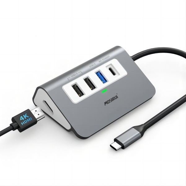 Adaptador multiporte USB C 4 em 1 com portas USB 3.0 HDMI 4K para notebook