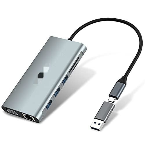 9 em 1 Adaptador USB C Estação de acoplagem HDMI 4K Gigabit Ethernet USB 3.0 Transferência de dados 10Gbps