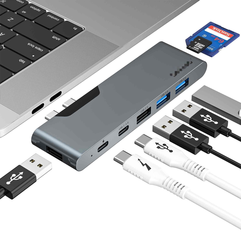 Estação de acoplagem 7 em 2 Usb C Thunderbolt Hub HDMI 4K Card Reader Para Macbook Pro