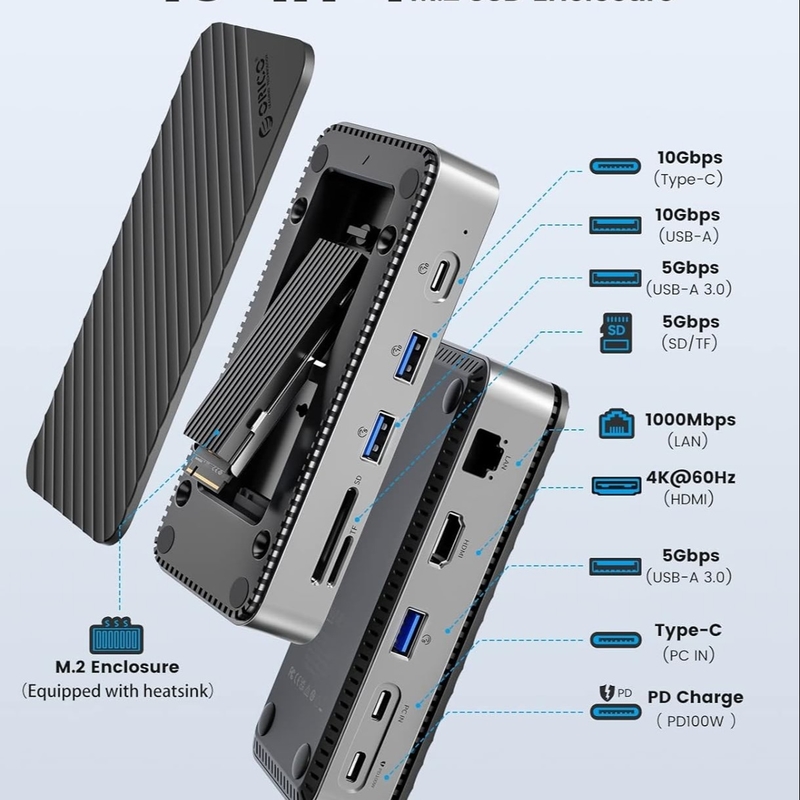 Carregamento rápido 16 em 1 Adaptador USB C para Telefone Móvel Laptop Notebook 4K HDMI RJ45 PD