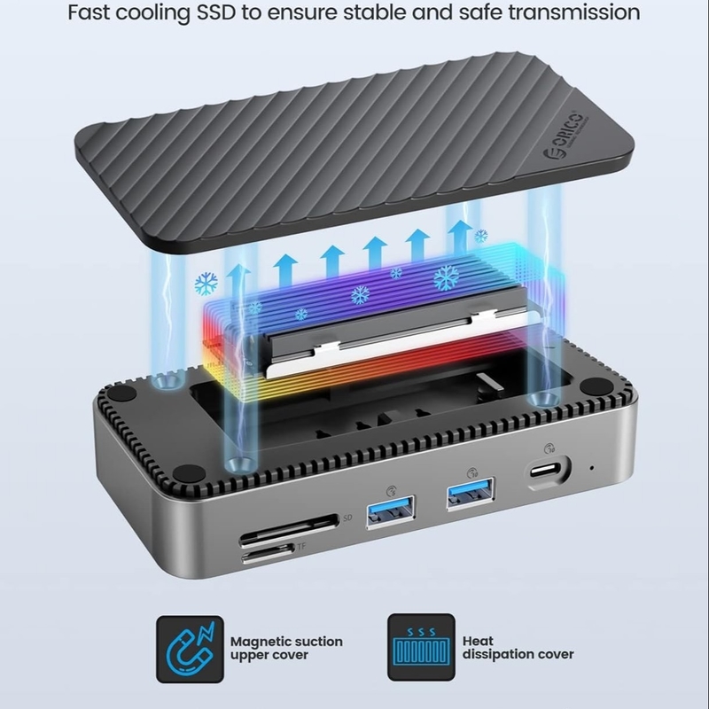 Estação de acoplamento USB C Displaylink com 10 Gbps USB 3.2 Gen2 M.2 NVMe/SATA SSD Reader