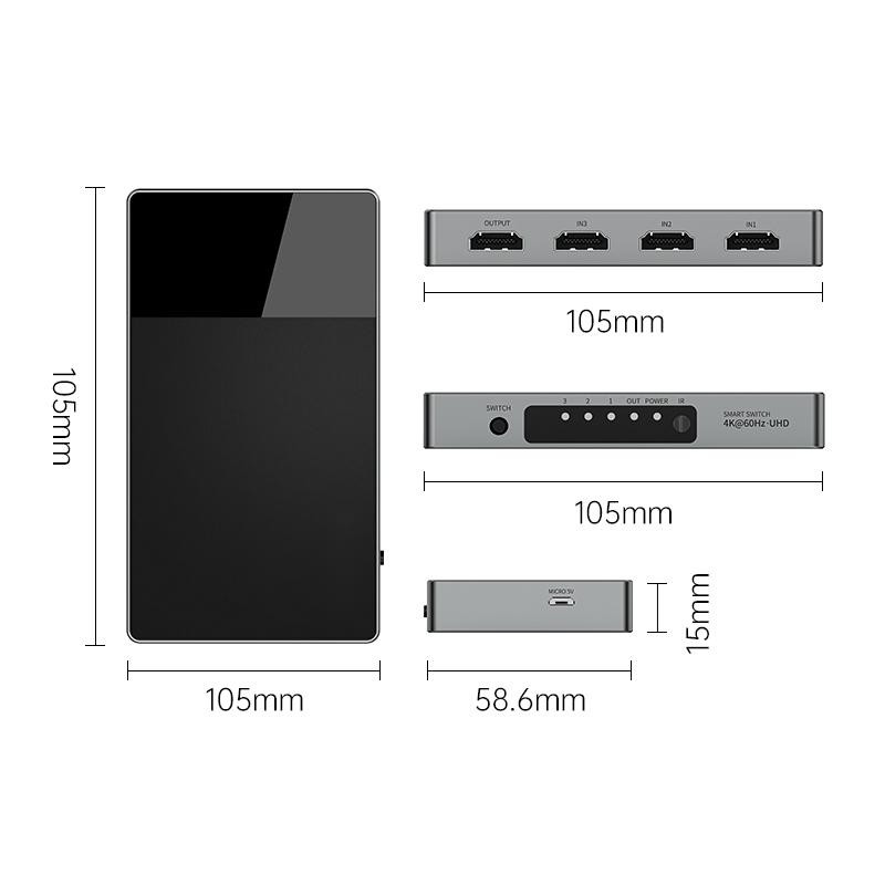Black Grey HDMI 4k Switch Splitter 3 em 1 Out HDMI Switch Suporte remoto 3D 4K 1080P