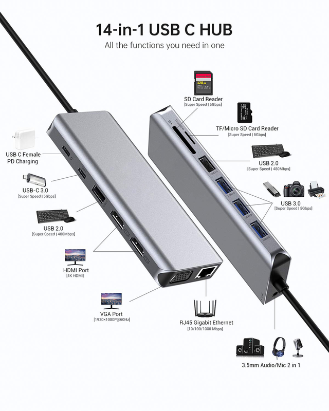 USB 3.0 Hub Extensão Tipo A macho para fêmea cabo de dados com USB C Hub Power Extra Long