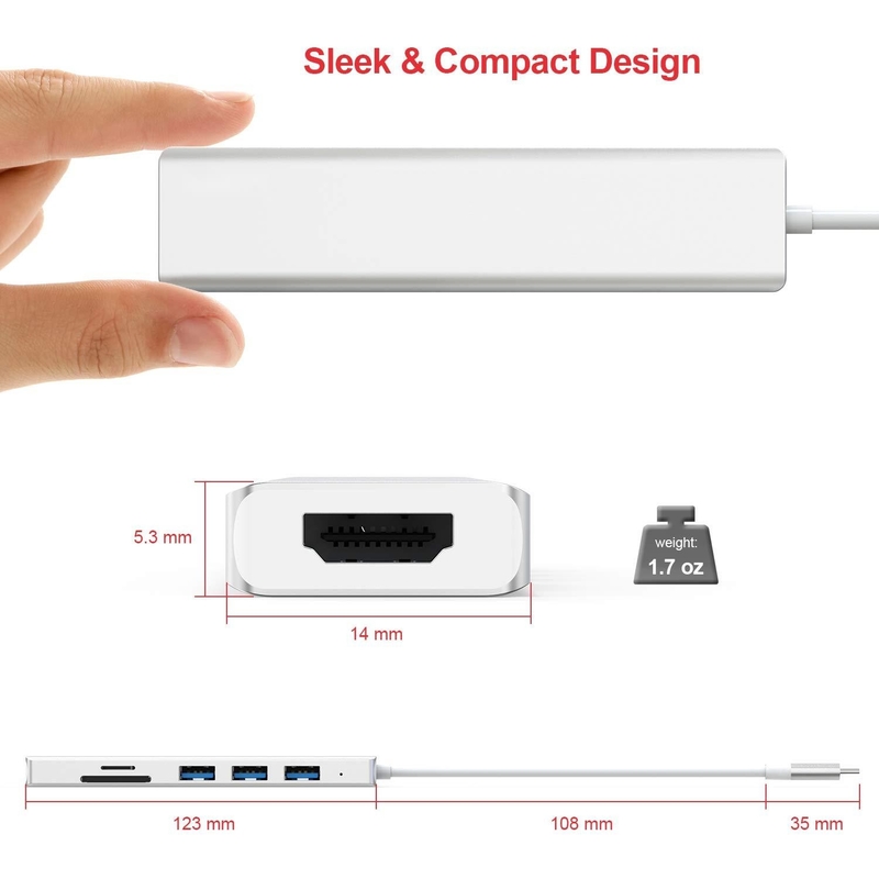 6 Portos USB-C Hub Splitter Usb-C Expander Adaptador USB portátil Multiport Hub de dados