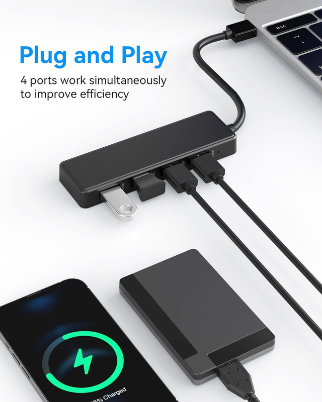 4 portas USB C Hub Adaptador USB 3.0 Hub Ultra Slim Hub de dados portátil Transferência de dados aplicável
