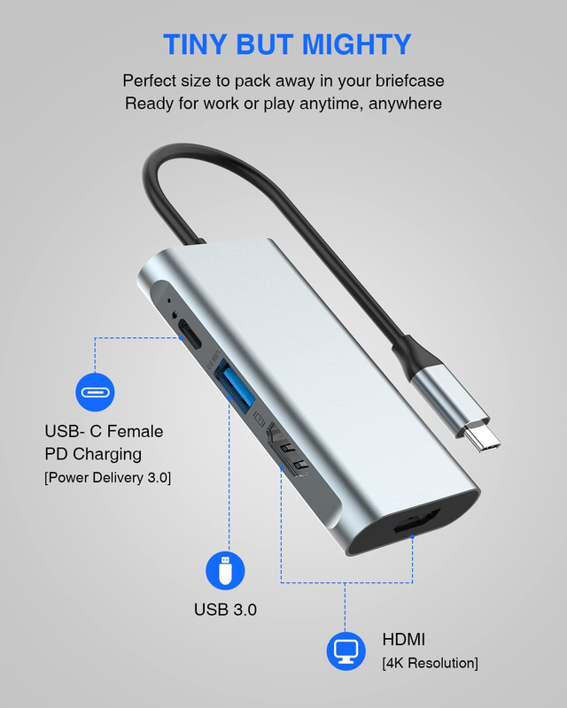 4 em 1 Adaptador USB C Dual HDMI para USB3.0 Thunder Port