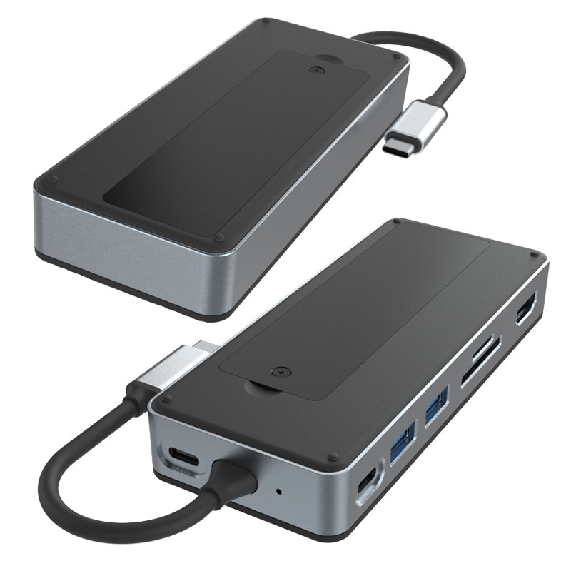 Estação de acoplagem USB C de alumínio 9 em 1 Tipo C com caixa SSD Multifuncional