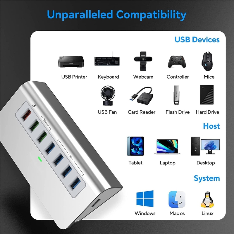 Adaptador USB C 3.2 Hub Gen 2 Adaptador USB C para USB Multiport 30W Potência Para Laptop