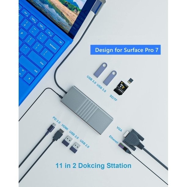 Estação de acoplagem de 8 em 1 USB Hub Rj45 Tipo duplo C para RJ45 Porta/USB3.0/PD/H-D-M-I/Cartão