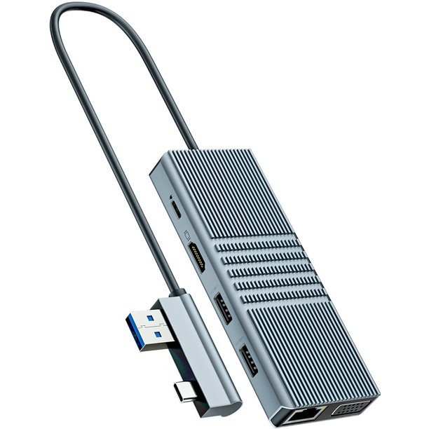Estação de acoplagem de 8 em 1 USB Hub Rj45 Tipo duplo C para RJ45 Porta/USB3.0/PD/H-D-M-I/Cartão