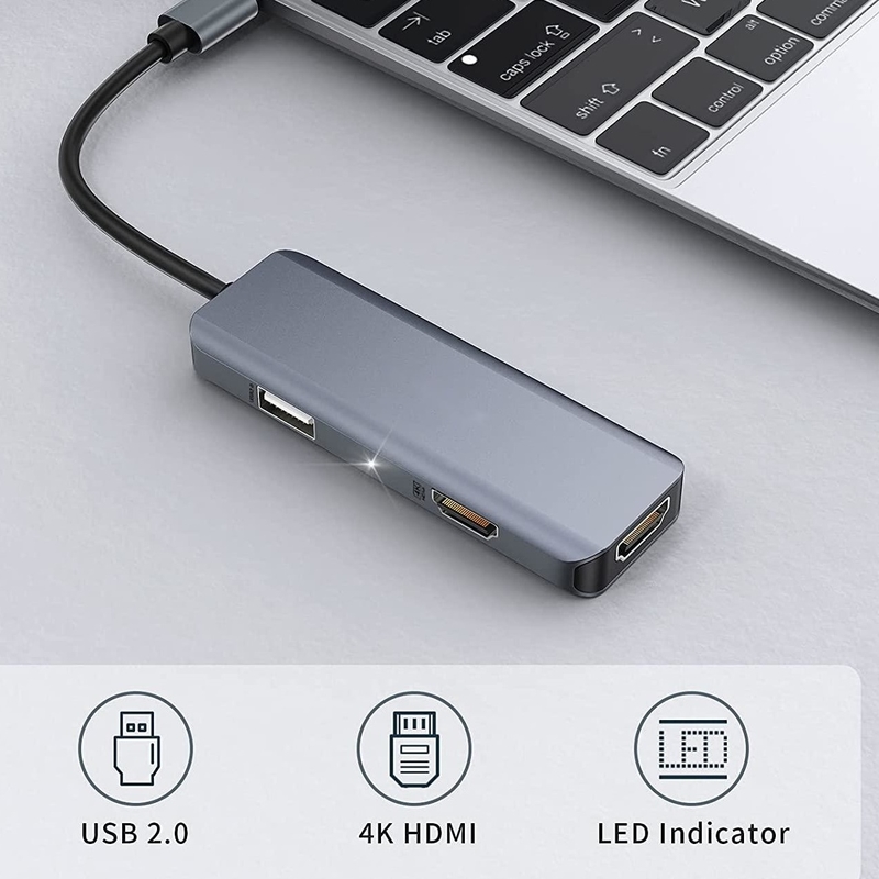 Dual HDMI USB C Dock Hub Alumínio USB C Adaptador Monitor 3 em 1 Dongle Com 4K HDMI