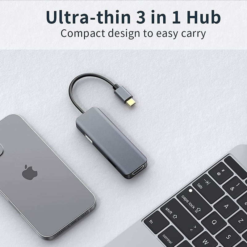 Dual HDMI USB C Dock Hub Alumínio USB C Adaptador Monitor 3 em 1 Dongle Com 4K HDMI