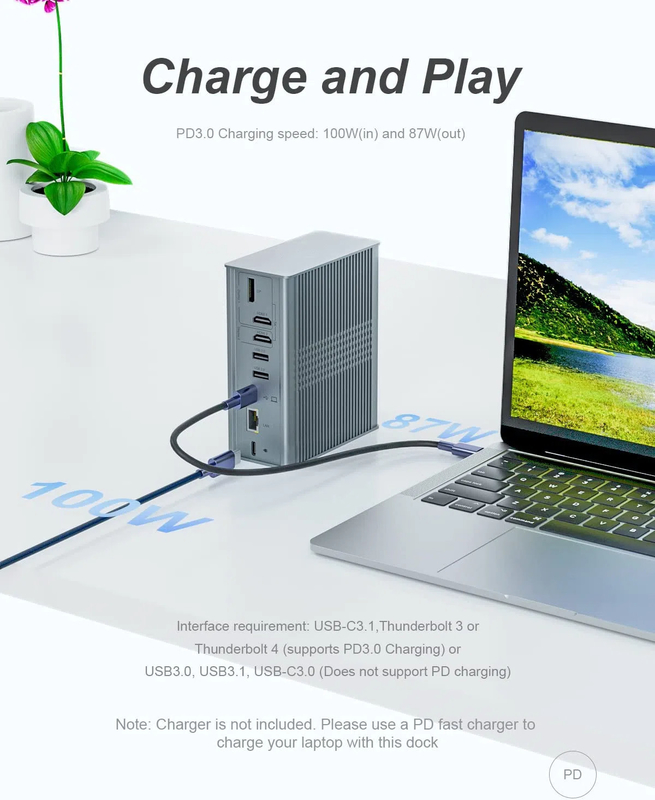 Portátil USB C Docking Station Triple Monitor 16-In-1 USB C Dock com Displaylink
