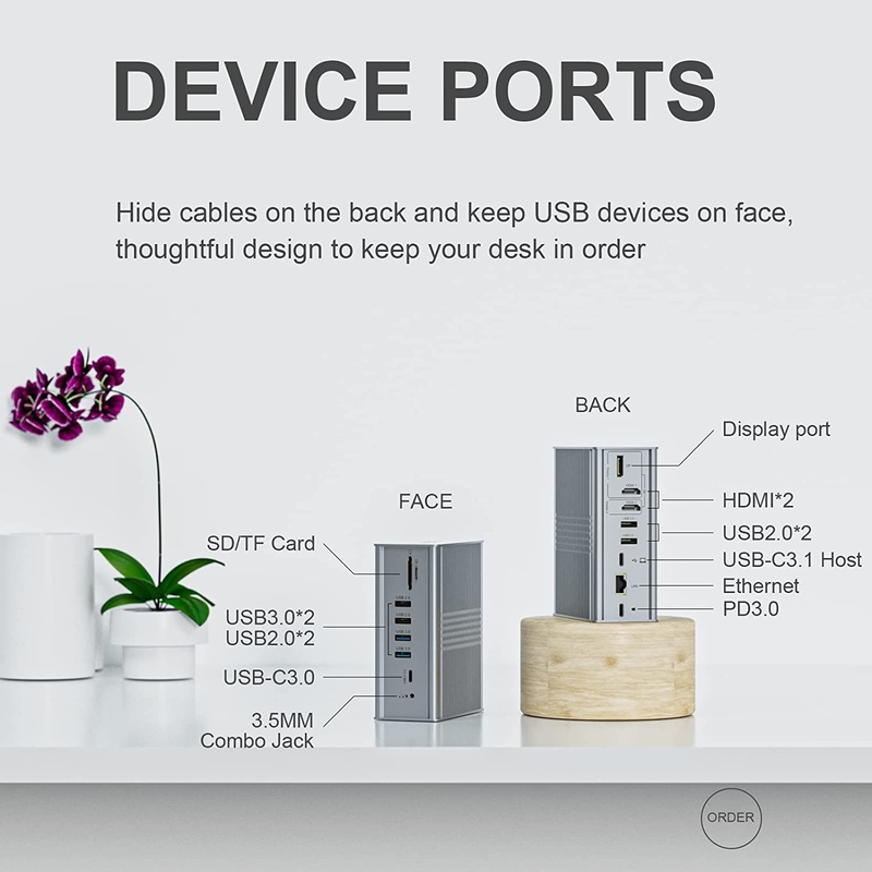 Portátil USB C Docking Station Triple Monitor 16-In-1 USB C Dock com Displaylink