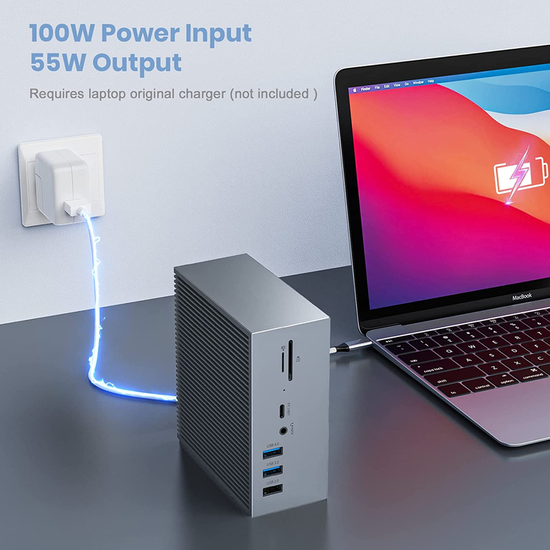 16 em 2 USB C Dual Monitor Thunderbolt Dock Triple Display 8 Portos USB C / A Ethernet
