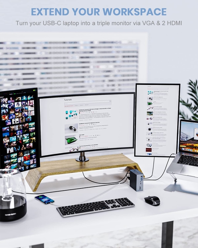 16 em 2 USB C Dual Monitor Thunderbolt Dock Triple Display 8 Portos USB C / A Ethernet
