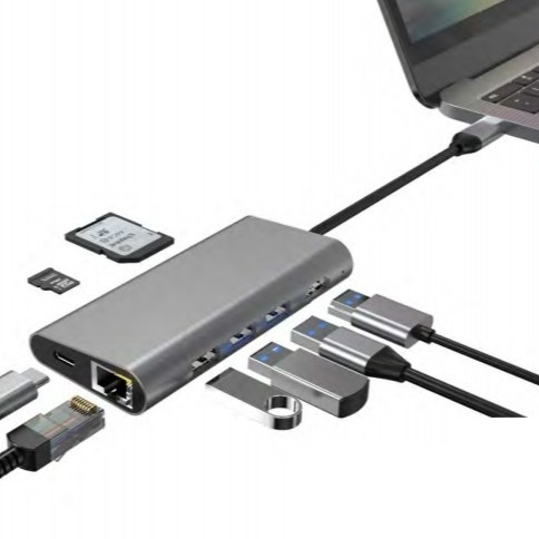 Conveniente Silver USB C Docking Station com Displaylink IC e portas USB 3.0