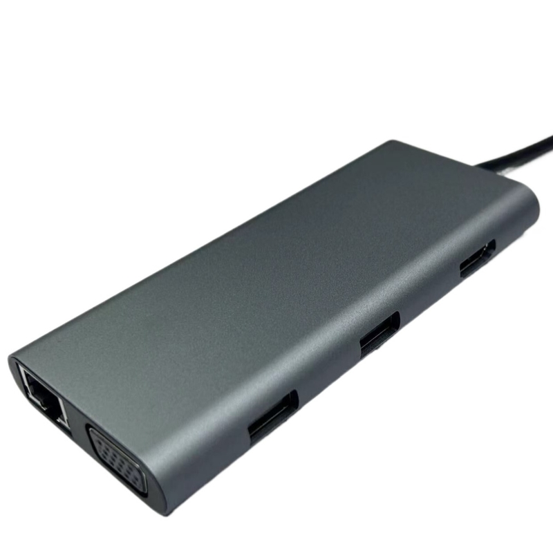 Conveniente Silver USB C Docking Station com Displaylink IC e portas USB 3.0