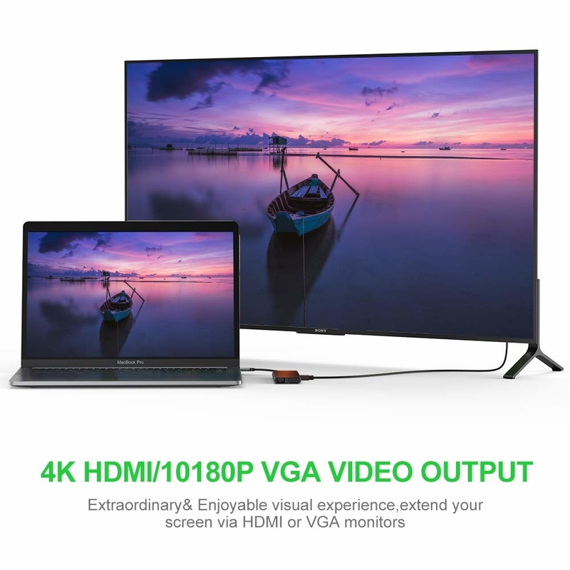 100 Watt Adaptador USB C Potência 5 em 1 USB 3.0 Hub Tipo C HDMI 4K 30Hz 5Gbps 100W PD Carregamento rápido