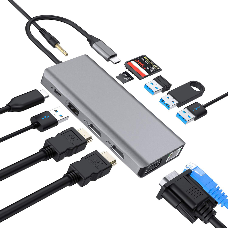Usb C 11 em 1 Multiport Dock Tipo C Triple Usb 3.0 TF Card Tipo-C Usb-C Laptop