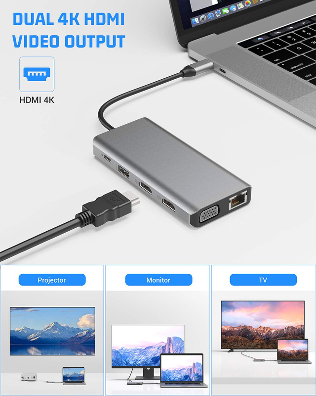 Usb C 11 em 1 Multiport Dock Tipo C Triple Usb 3.0 TF Card Tipo-C Usb-C Laptop