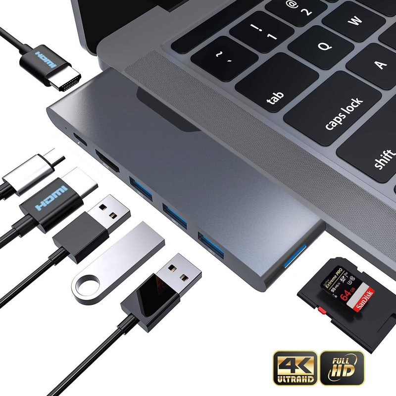 Adaptador multiporte HDMI 8 em 1 Conector duplo USB Tipo C Hub Estação de acoplamento SD Tf Card Reader 4k Video Usbc