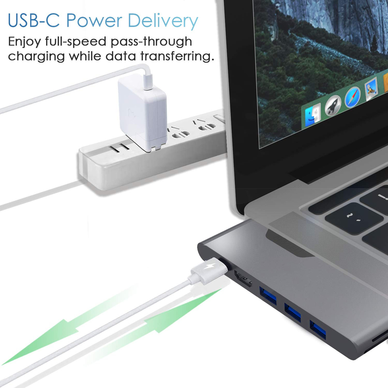 Adaptador multiporte HDMI 8 em 1 Conector duplo USB Tipo C Hub Estação de acoplamento SD Tf Card Reader 4k Video Usbc