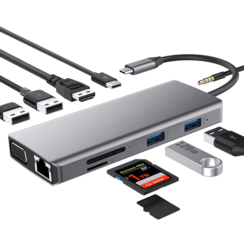 Adaptador USB C Rj45 12 em 1 USB C Hub Tipo-C para PD HDMI USB3.0 USB2.0 USB-C SD TF
