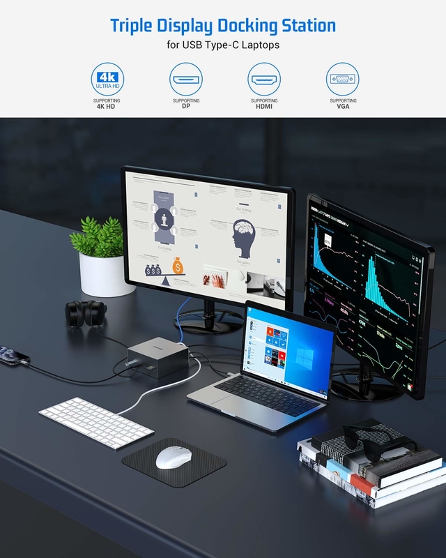 16 em 1 USB-C Docking Station PD 100W Fast Charger PC Host/USB 2.0/3.0 Hub/HDMI 4K60HZ /PD 4K/60HZ/RJ45 Gigabit