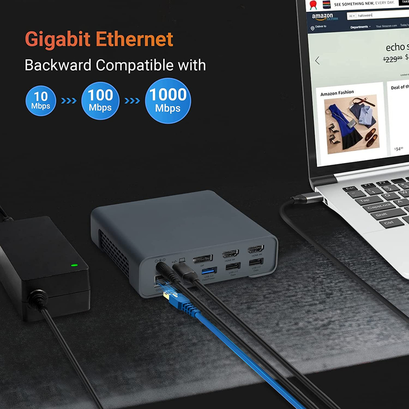 Adaptador do Hub USB do Docking USB Type-C 4K 60hz Monitor HDMI Ethernet RJ45 Estação de Docking
