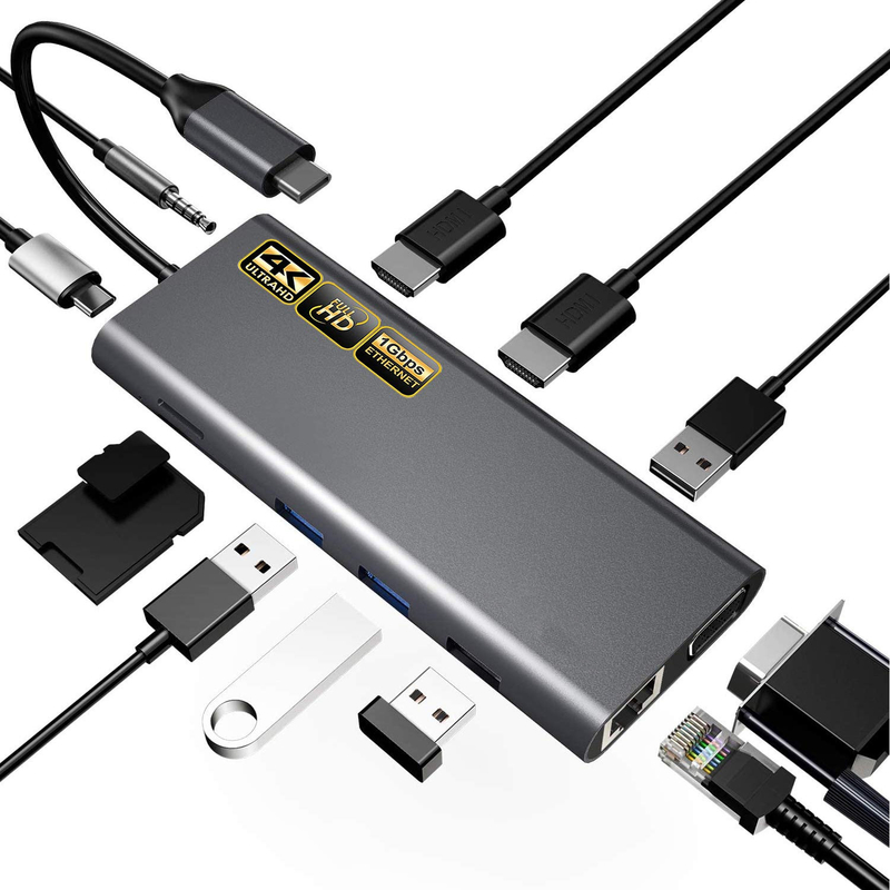 Adaptador USB C 13 em 1 4K HDMI Hub Tipo C para HDMI 4K USB 3.0 2.0 PD Conversor de Carregamento