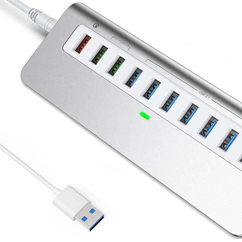 7-In-1 USB-A Hub com DC JACKI USB 3.0 Tipo A 10Gbps para laptop e PC