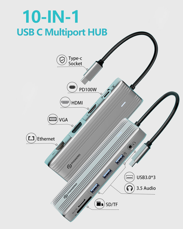 USB C Hub com HDMI 4K e USB 3.0 de alta velocidade Compatível com Windows Mac