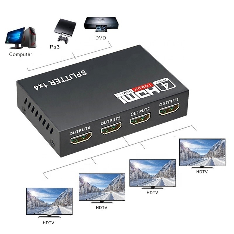 Professional HDMI Splitter 1x4 Full HD 3D 1080P 4 Portes Converter para TV Feminino-Feminino