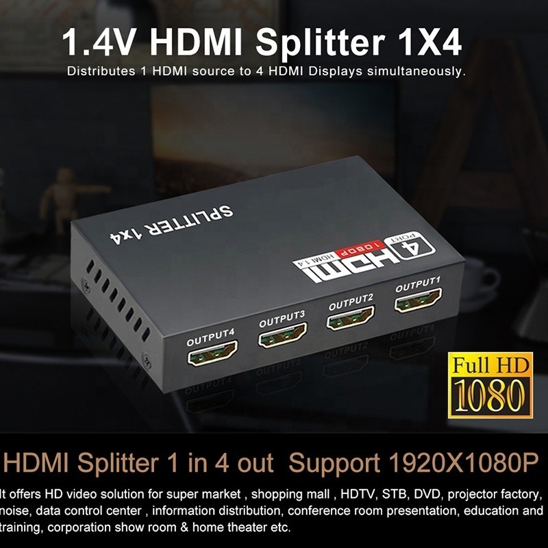 Professional HDMI Splitter 1x4 Full HD 3D 1080P 4 Portes Converter para TV Feminino-Feminino