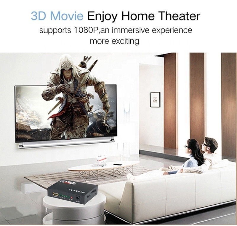 Professional HDMI Splitter 1x4 Full HD 3D 1080P 4 Portes Converter para TV Feminino-Feminino