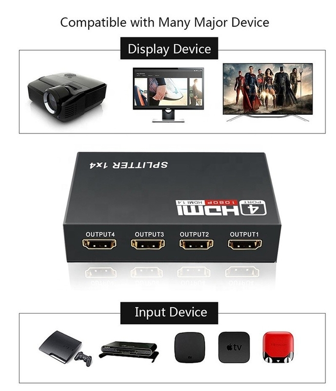 Professional HDMI Splitter 1x4 Full HD 3D 1080P 4 Portes Converter para TV Feminino-Feminino