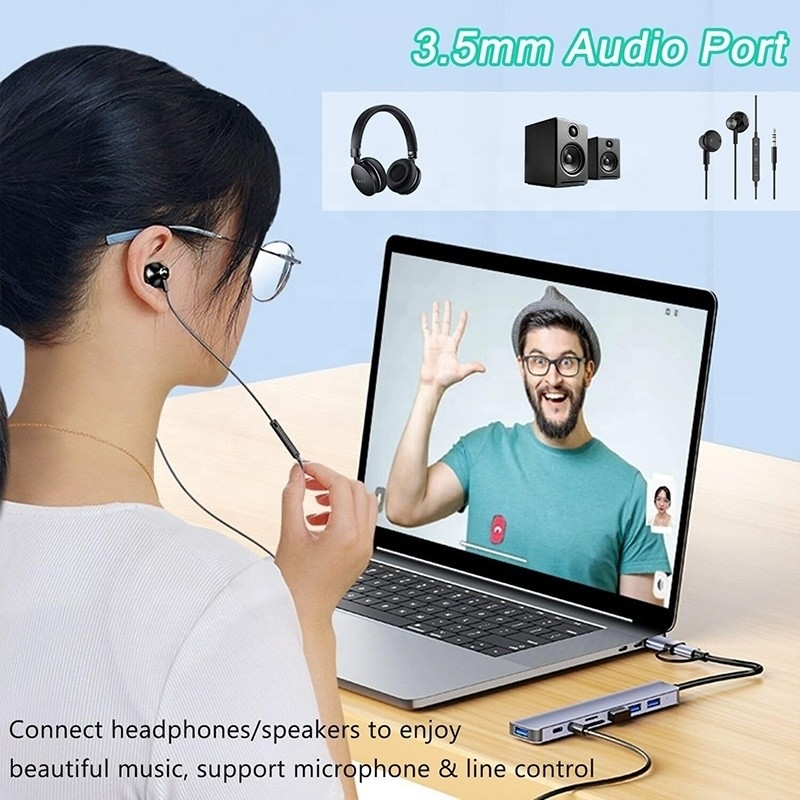 8-In-1 USB 3.0 Hub 3 * USB 2.0 3.5mm Audio SD / TF Card Reader Output para transferência de dados e carregamento