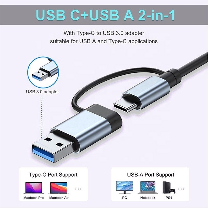 8-In-1 USB 3.0 Hub 3 * USB 2.0 3.5mm Audio SD / TF Card Reader Output para transferência de dados e carregamento