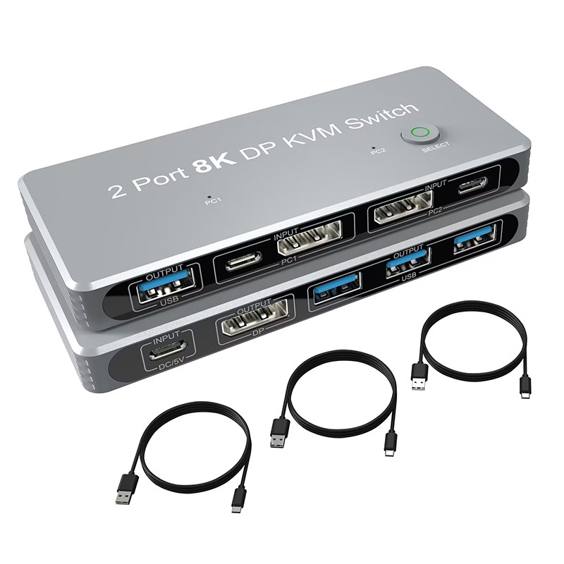 2-Port Displayport e USB KVM Switch 4K 144Hz 8K 60Hz 1.4 com 1.4 DP Interface USB
