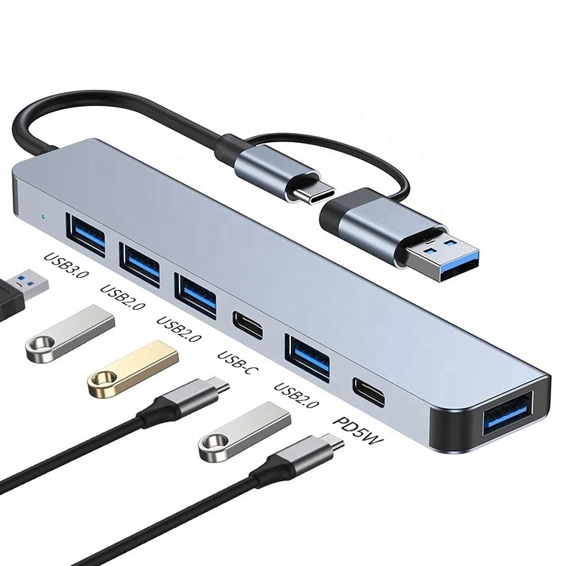 Liga de alumínio 7 em 1 USB Splitter para laptop PC desktop aceitável OEM / ODM